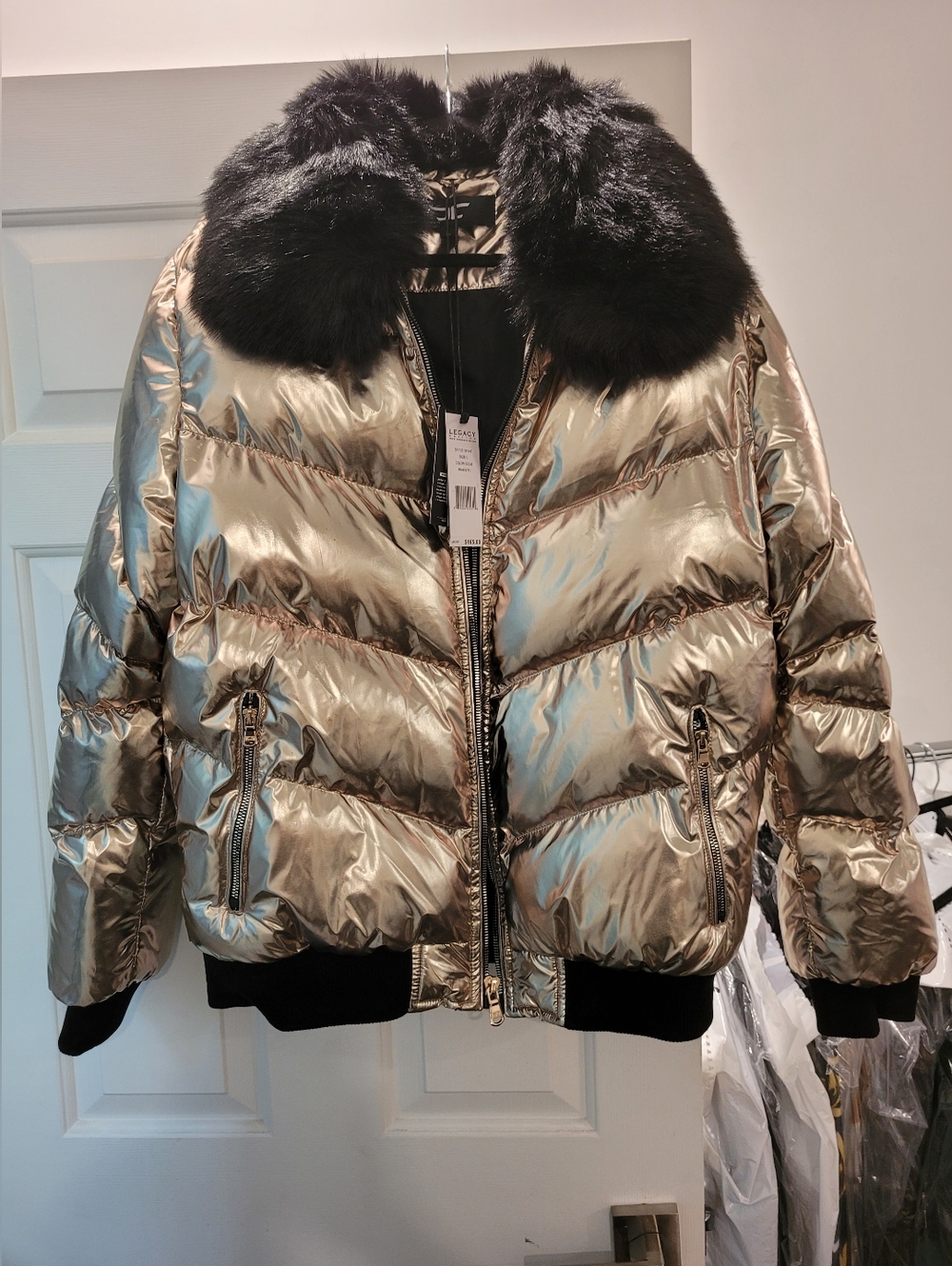 Jordan Craig Legacy Men's Gold Bomber Jacket XL with Fur Collar Full Zip $169